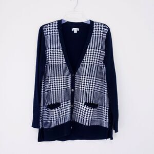 Croft & Barrow Black White Houndstooth Cardigan V Neck Sweater Size Large